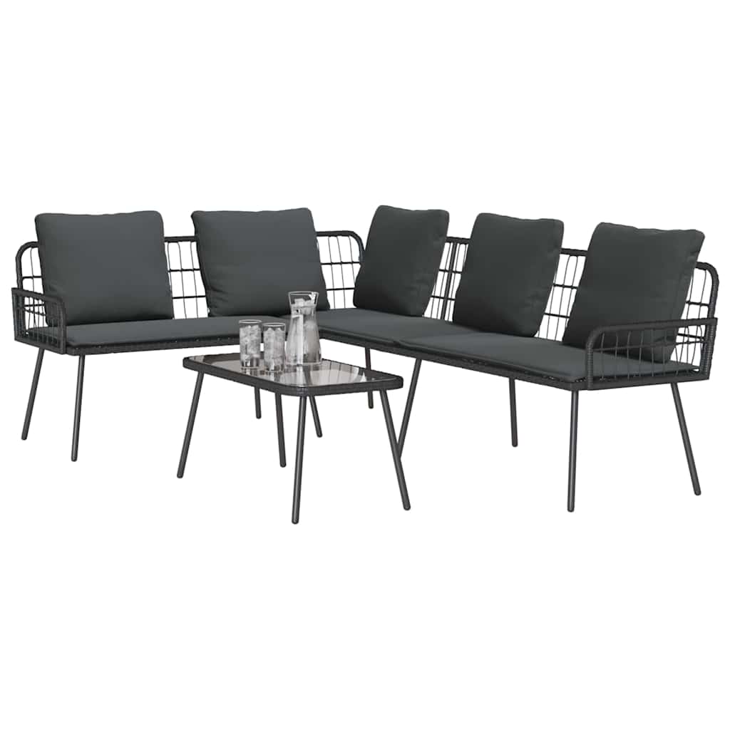 2-teiliges Garten-Sofa-Set mit Kissen aus schwarzem Poly-Rattan